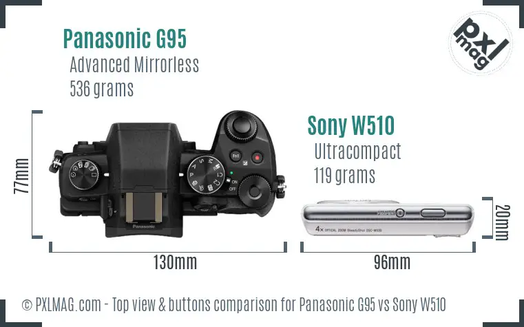 Panasonic G95 vs Sony W510 top view buttons comparison