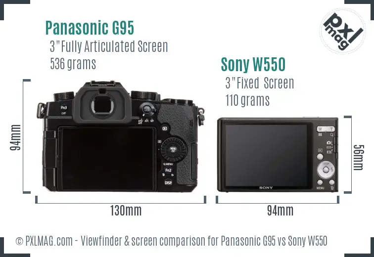 Panasonic G95 vs Sony W550 Screen and Viewfinder comparison