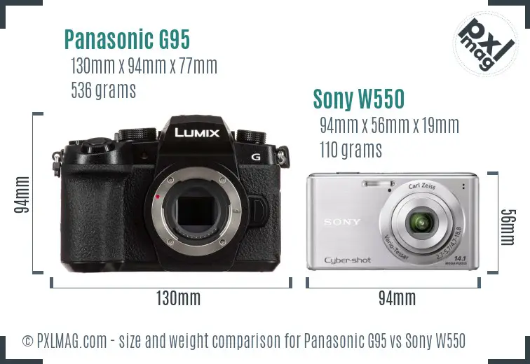 Panasonic G95 vs Sony W550 size comparison