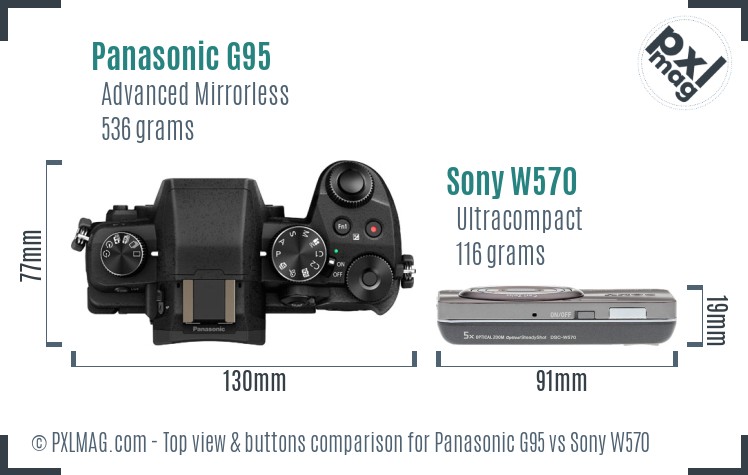 Panasonic G95 vs Sony W570 top view buttons comparison