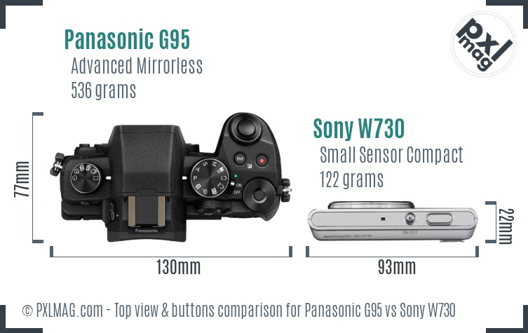 Panasonic G95 vs Sony W730 top view buttons comparison
