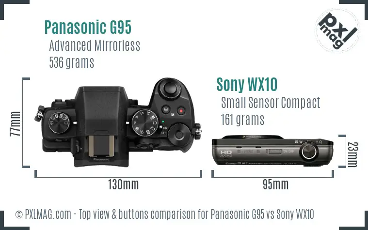 Panasonic G95 vs Sony WX10 top view buttons comparison