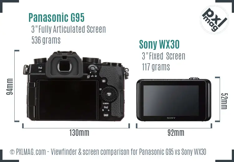 Panasonic G95 vs Sony WX30 Screen and Viewfinder comparison