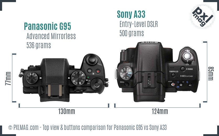 Panasonic G95 vs Sony A33 top view buttons comparison
