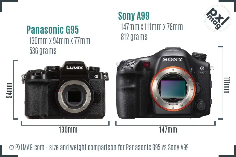 Panasonic G95 vs Sony A99 size comparison Panasonic G95 vs Sony A99 size comparison