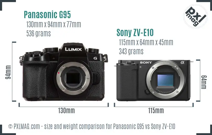 Panasonic G95 vs Sony ZV-E10 size comparison Panasonic G95 vs Sony ZV-E10 size comparison