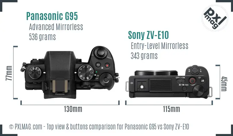 Panasonic G95 vs Sony ZV-E10 top view buttons comparison Panasonic G95 vs Sony ZV-E10 top view buttons comparison