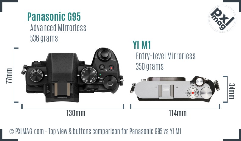 Panasonic G95 vs YI M1 top view buttons comparison