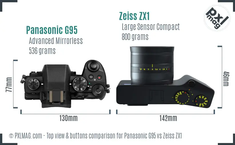 Panasonic G95 vs Zeiss ZX1 top view buttons comparison