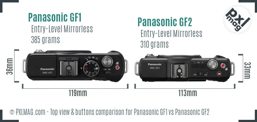Panasonic GF1 vs Panasonic GF2 top view buttons comparison