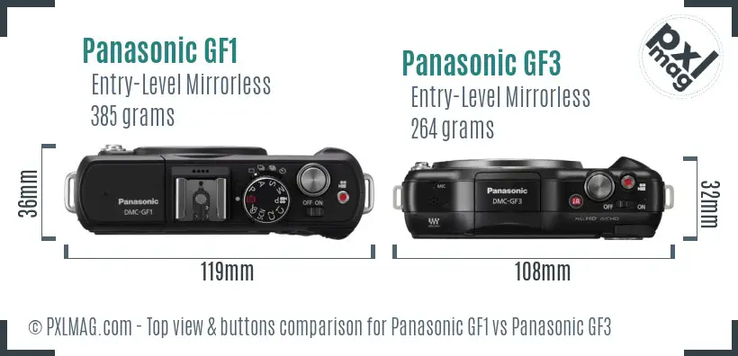 Panasonic GF1 vs Panasonic GF3 top view buttons comparison