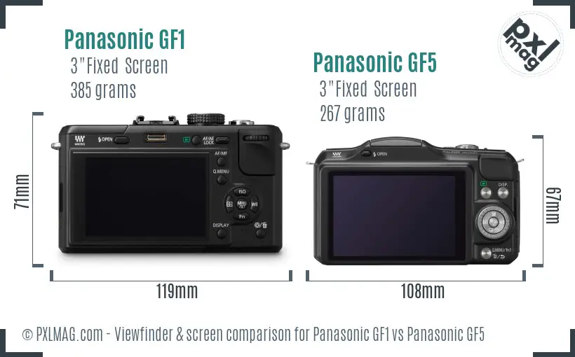 Panasonic GF1 vs Panasonic GF5 Screen and Viewfinder comparison