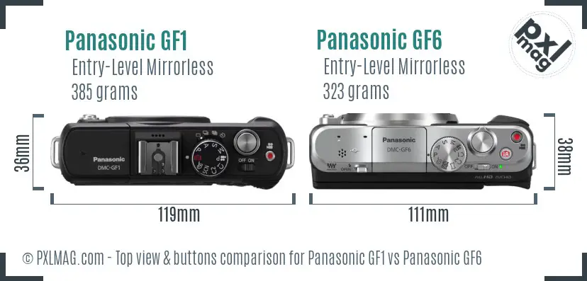 Panasonic GF1 vs Panasonic GF6 top view buttons comparison