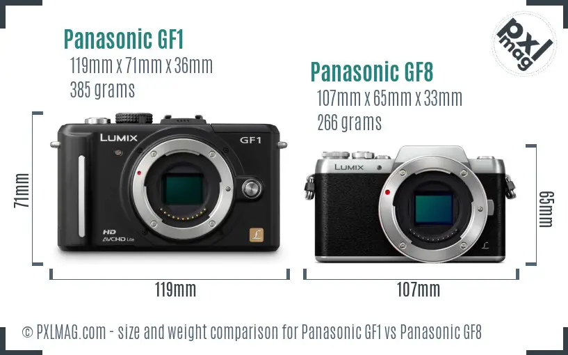 Panasonic GF1 vs Panasonic GF8 size comparison