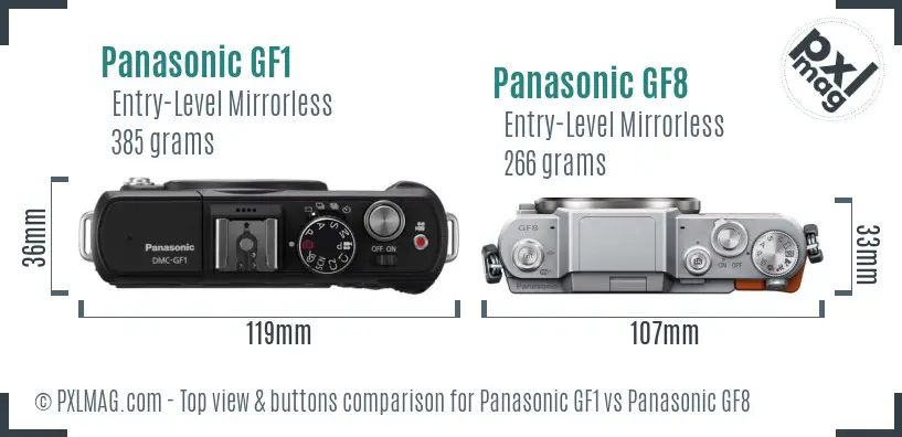 Panasonic GF1 vs Panasonic GF8 top view buttons comparison