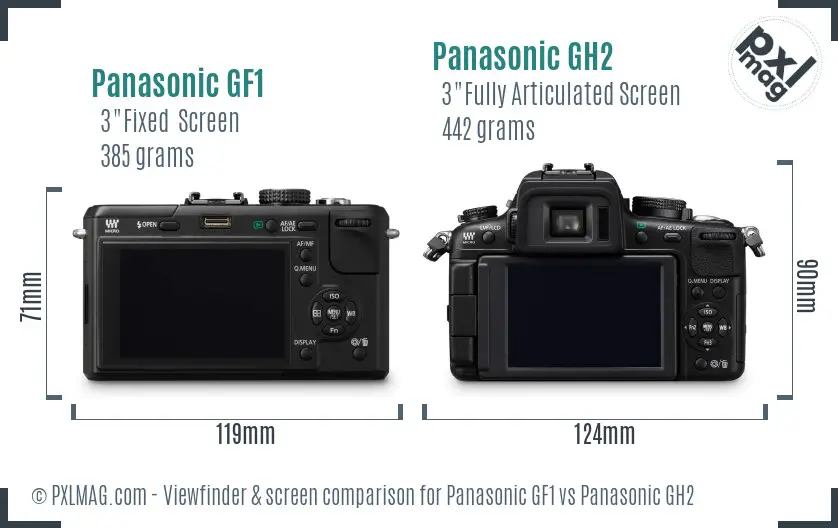 Panasonic GF1 vs Panasonic GH2 Screen and Viewfinder comparison