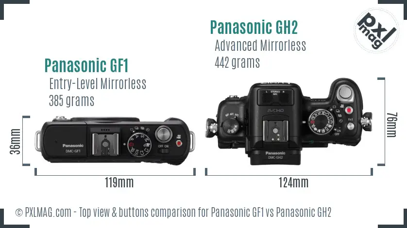 Panasonic GF1 vs Panasonic GH2 top view buttons comparison
