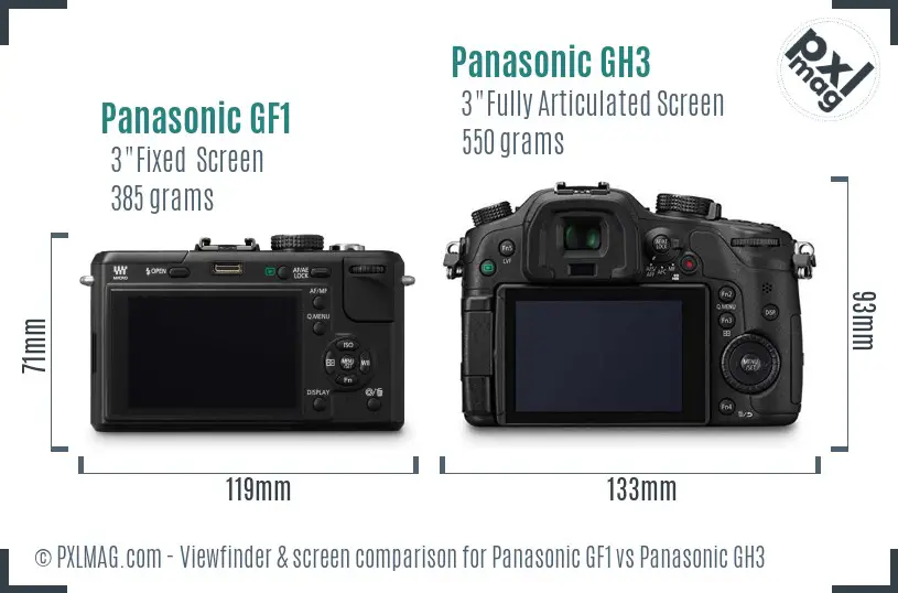 Panasonic GF1 vs Panasonic GH3 Screen and Viewfinder comparison
