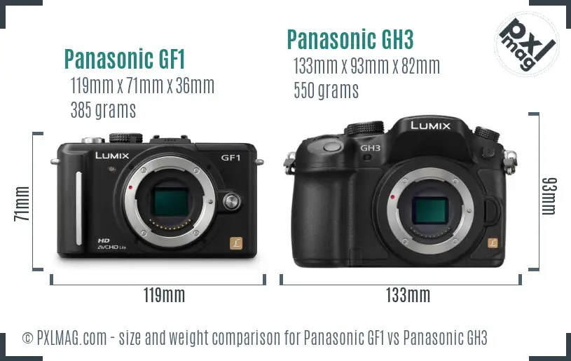 Panasonic GF1 vs Panasonic GH3 size comparison