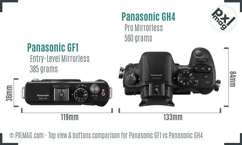 Panasonic GF1 vs Panasonic GH4 top view buttons comparison