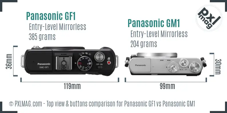 Panasonic GF1 vs Panasonic GM1 top view buttons comparison