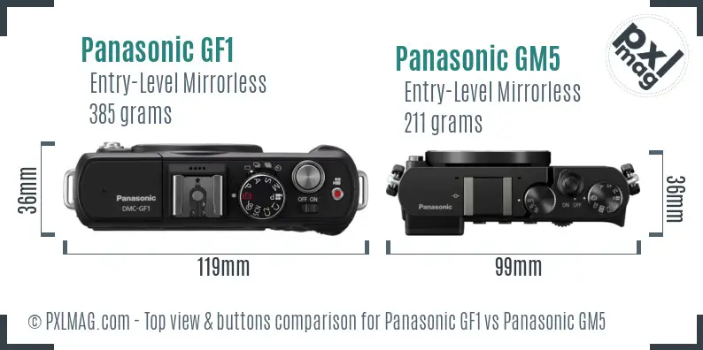 Panasonic GF1 vs Panasonic GM5 top view buttons comparison