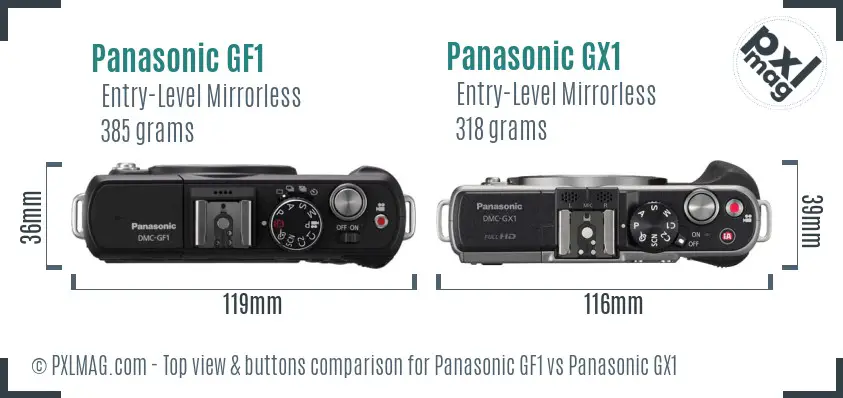 Panasonic GF1 vs Panasonic GX1 top view buttons comparison