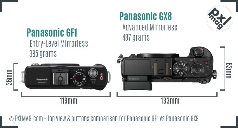 Panasonic GF1 vs Panasonic GX8 top view buttons comparison