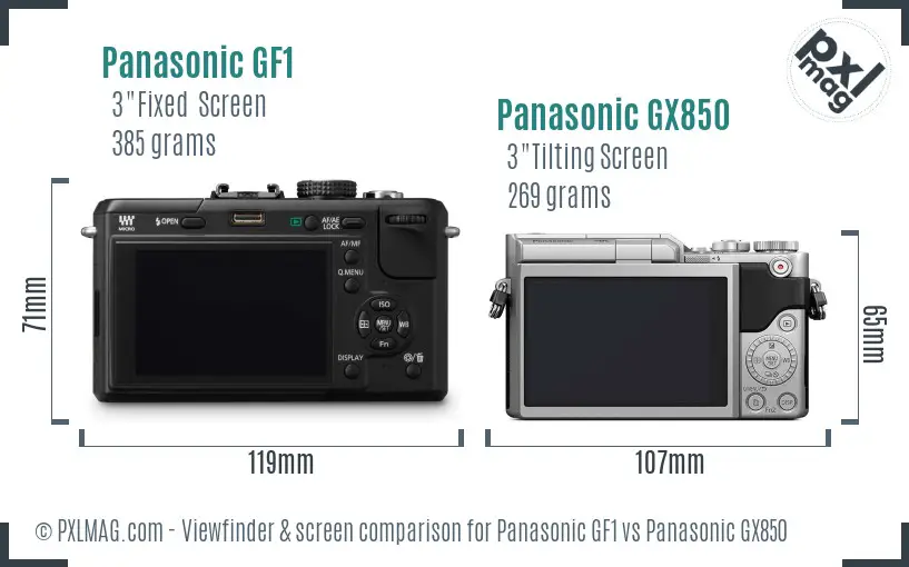 Panasonic GF1 vs Panasonic GX850 Screen and Viewfinder comparison