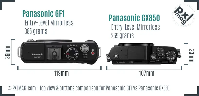 Panasonic GF1 vs Panasonic GX850 top view buttons comparison