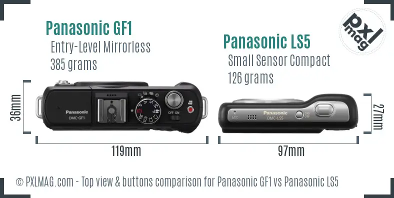 Panasonic GF1 vs Panasonic LS5 top view buttons comparison