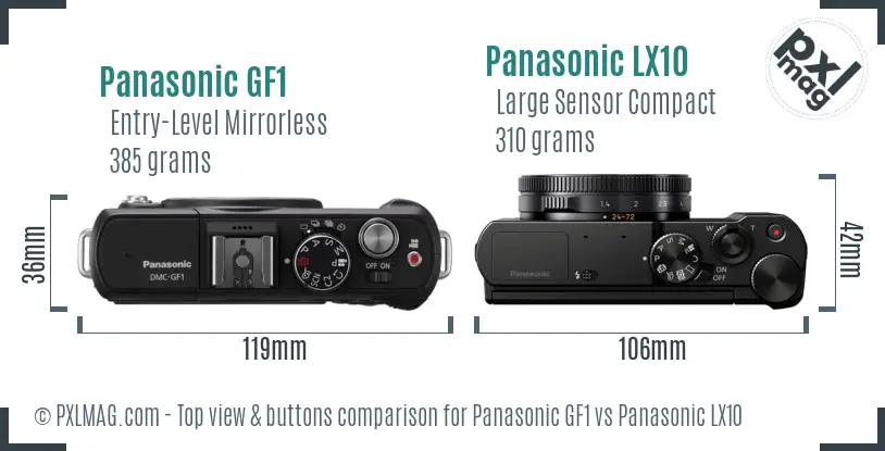 Panasonic GF1 vs Panasonic LX10 top view buttons comparison