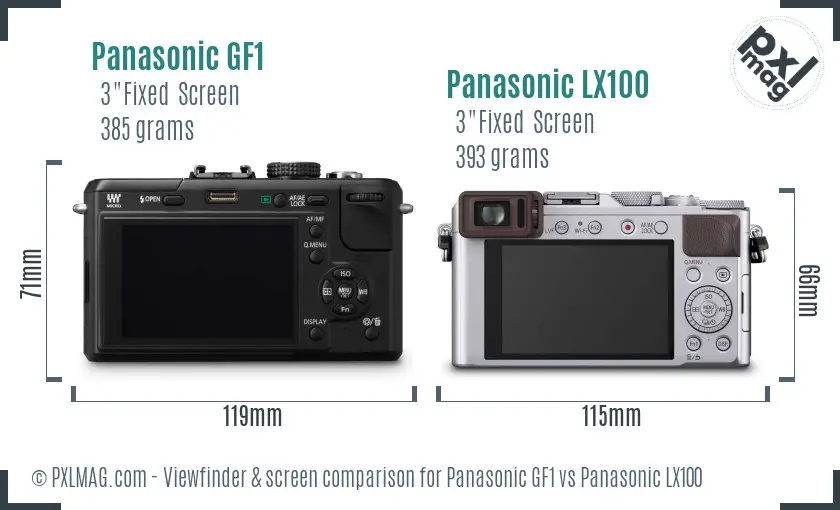 Panasonic GF1 vs Panasonic LX100 Screen and Viewfinder comparison
