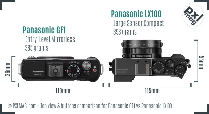 Panasonic GF1 vs Panasonic LX100 top view buttons comparison