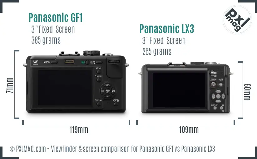 Panasonic GF1 vs Panasonic LX3 Screen and Viewfinder comparison
