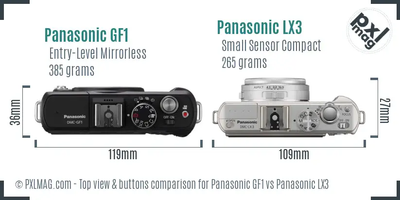 Panasonic GF1 vs Panasonic LX3 top view buttons comparison