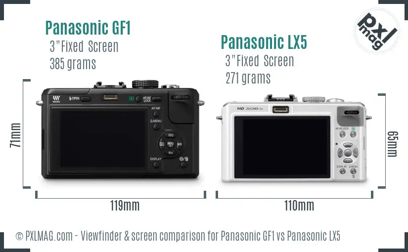 Panasonic GF1 vs Panasonic LX5 Screen and Viewfinder comparison
