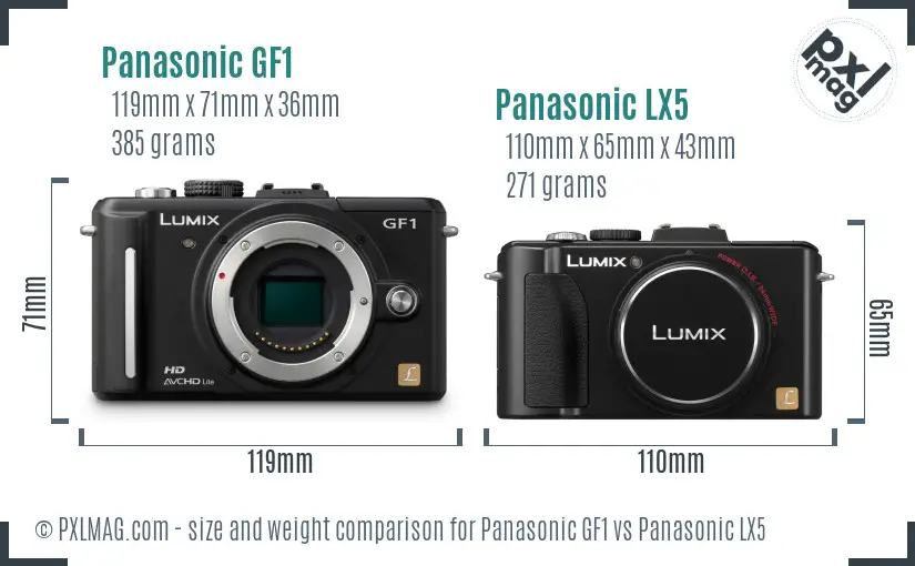 Panasonic GF1 vs Panasonic LX5 size comparison