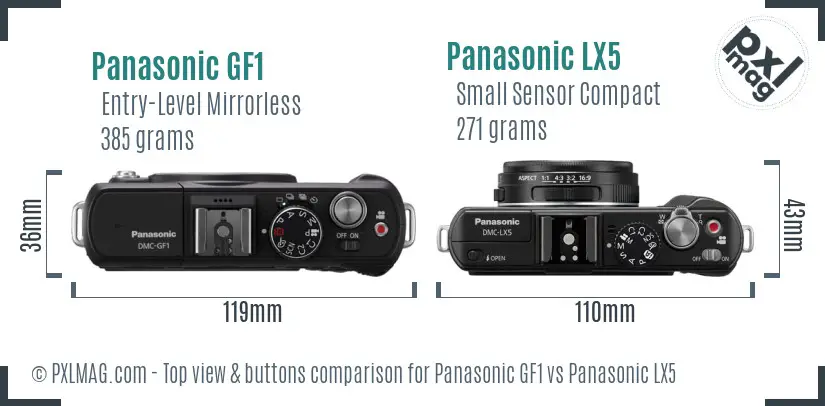 Panasonic GF1 vs Panasonic LX5 top view buttons comparison