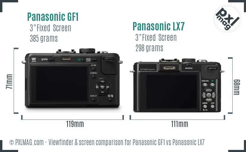 Panasonic GF1 vs Panasonic LX7 Screen and Viewfinder comparison