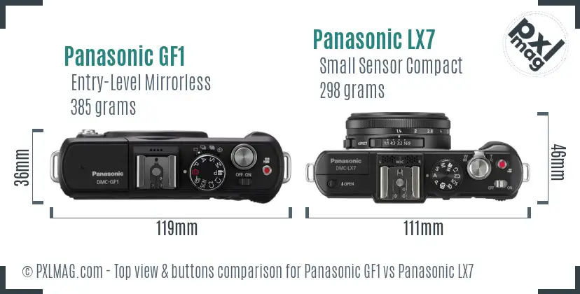 Panasonic GF1 vs Panasonic LX7 top view buttons comparison