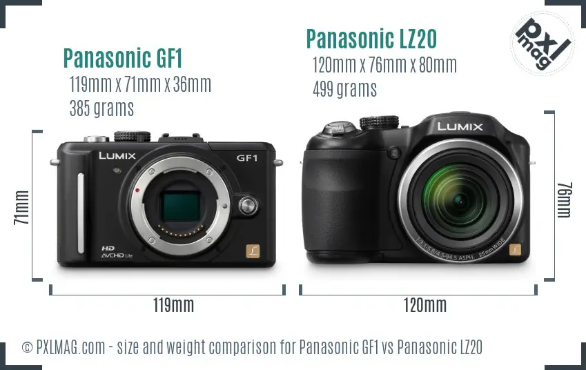 Panasonic GF1 vs Panasonic LZ20 size comparison