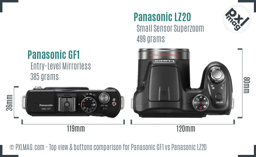 Panasonic GF1 vs Panasonic LZ20 top view buttons comparison