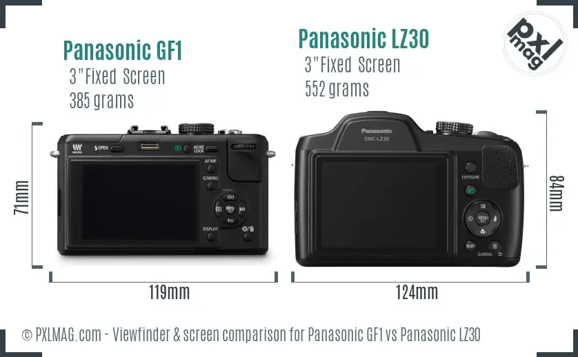 Panasonic GF1 vs Panasonic LZ30 Screen and Viewfinder comparison
