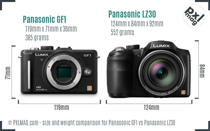 Panasonic GF1 vs Panasonic LZ30 size comparison
