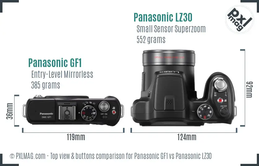 Panasonic GF1 vs Panasonic LZ30 top view buttons comparison