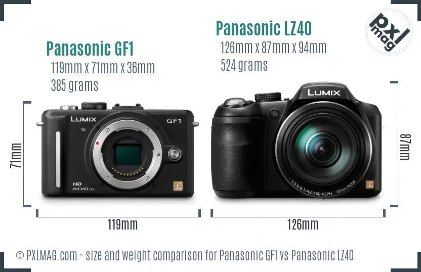 Panasonic GF1 vs Panasonic LZ40 size comparison