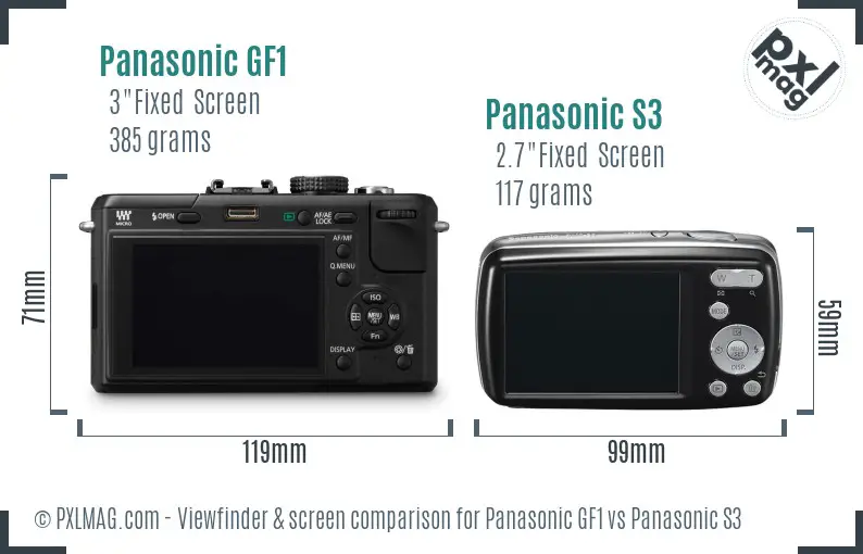 Panasonic GF1 vs Panasonic S3 Screen and Viewfinder comparison