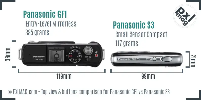 Panasonic GF1 vs Panasonic S3 top view buttons comparison