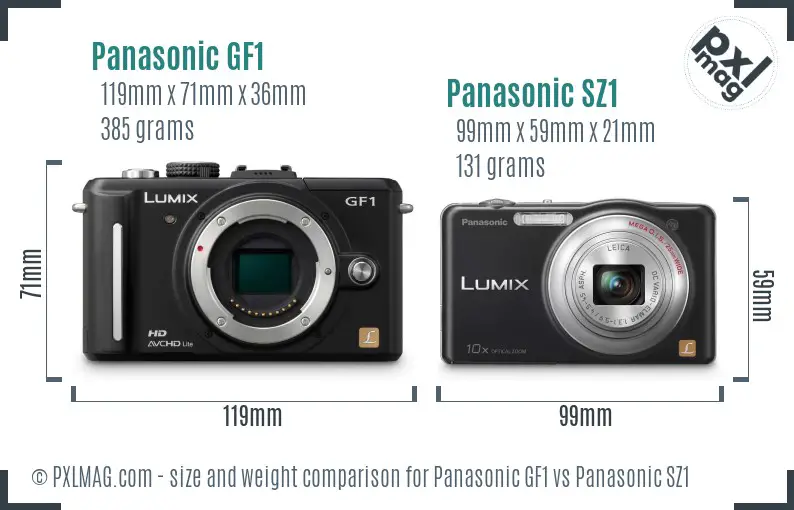 Panasonic GF1 vs Panasonic SZ1 size comparison